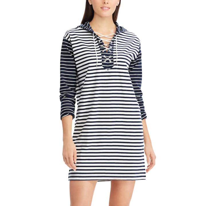 Women's Chaps Striped Lace-up Shift Dress, Size: Xl, White