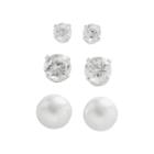 Napier Silver-tone Simulated Pearl And Simulated Crystal Stud Earring Set, Women's, Grey