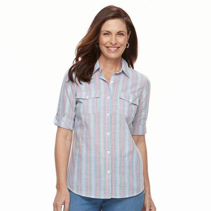 Women's Croft & Barrow&reg; Roll-tab Woven Shirt, Size: Small, Med Pink