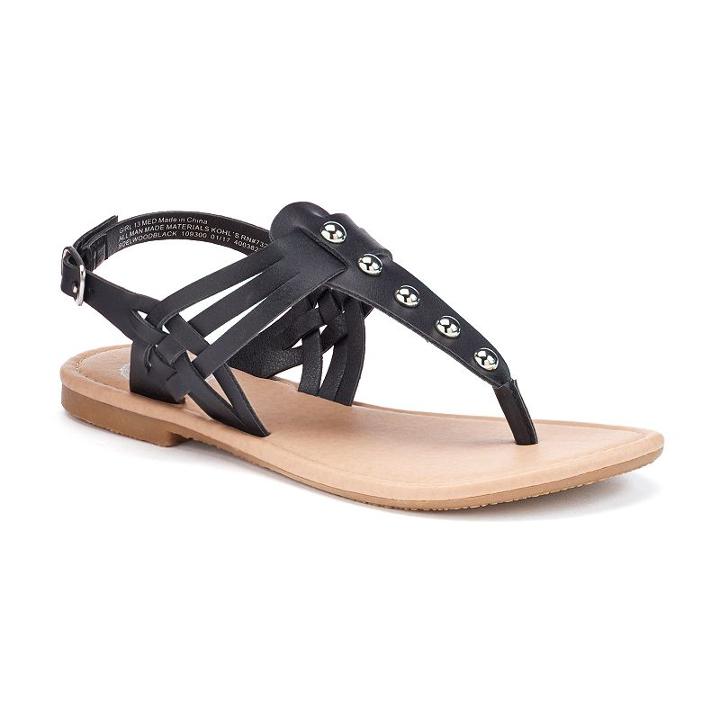 So&reg; Girls' Studded T-strap Sandals, Size: 3, Black