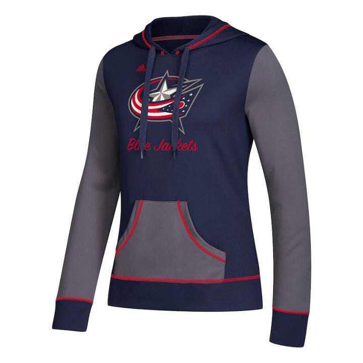 Women's Adidas Columbus Blue Jackets Script Pullover Hoodie, Size: Xxl (navy)