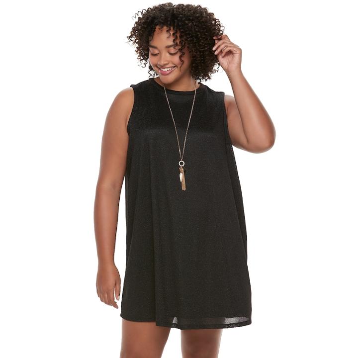 Juniors' Plus Size Heartsoul Necklace Swing Sweater Dress, Teens, Size: 3xl, Black