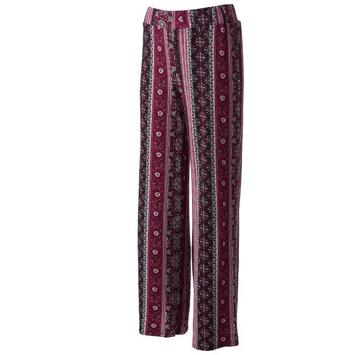 Juniors' Pink Rose Elastic Waist Wide Leg Pants, Teens, Size: Large, Grey (charcoal)