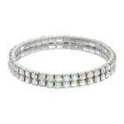 Simulated Crystal Double Row Stretch Bracelet, Women's, Silver