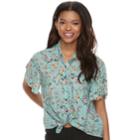 Juniors' Rewind Printed Tie-front Shirt, Teens, Size: Large, Green