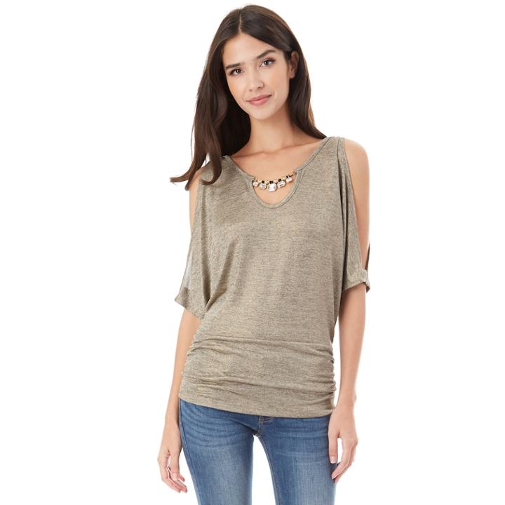 Juniors' Iz Byer Embellished Split Sleeve Top, Teens, Size: Xs, Gold