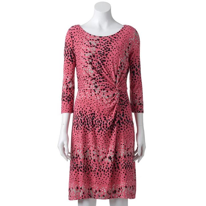 Women's Dana Buchman Printed Knot-front Dress, Size: Xl, Dark Pink