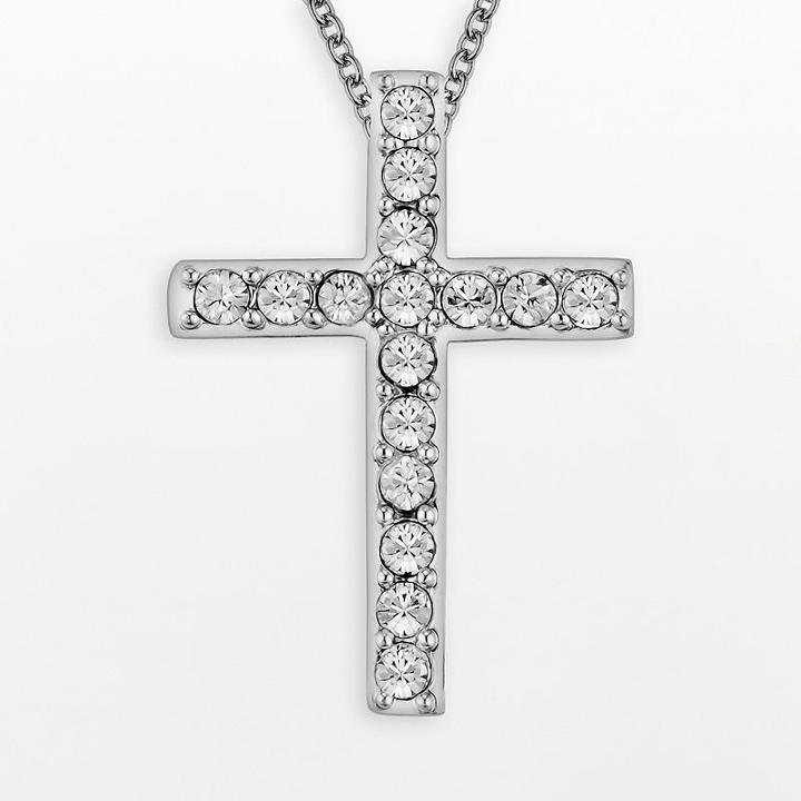 Diamonluxe Crystal Sterling Silver Cross Pendant - Made With Swarovski Crystals, Women's, Size: 18, White