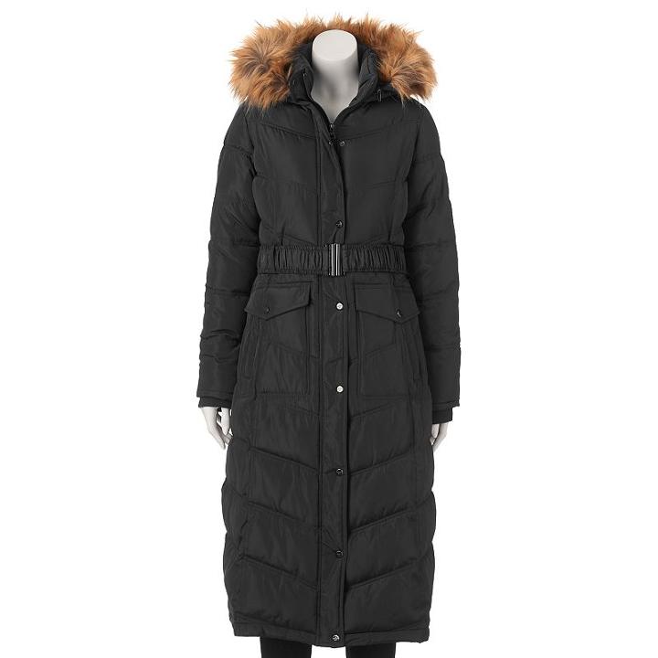 Juniors' Madden Girl Faux-fur Hooded Maxi Puffer Jacket, Size: Small, Black