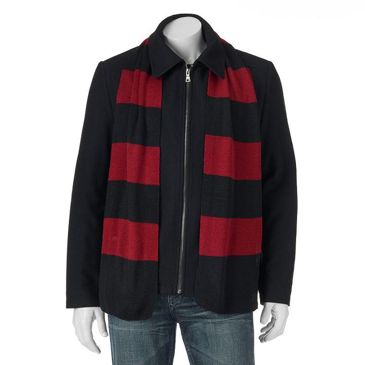 Men's Izod Wool Jacket & Scarf Set, Size: Large, Black