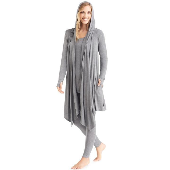 Plus Size Women's Cuddl Duds Softwear Hooded Wrap Cardigan, Size: 1xl, Grey (charcoal)