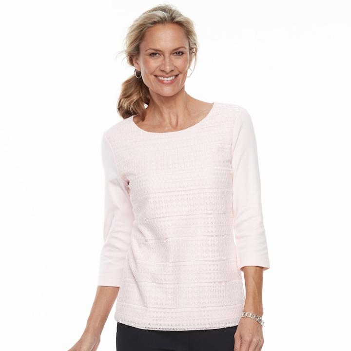 Women's Croft & Barrow&reg; Lace-front Scoopneck Tee, Size: Small, Brt Pink