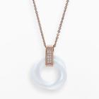 Rose Ion-plated Stainless Steel And White Ceramic Cubic Zirconia Interlocking Circle Pendant, Women's, Size: 18