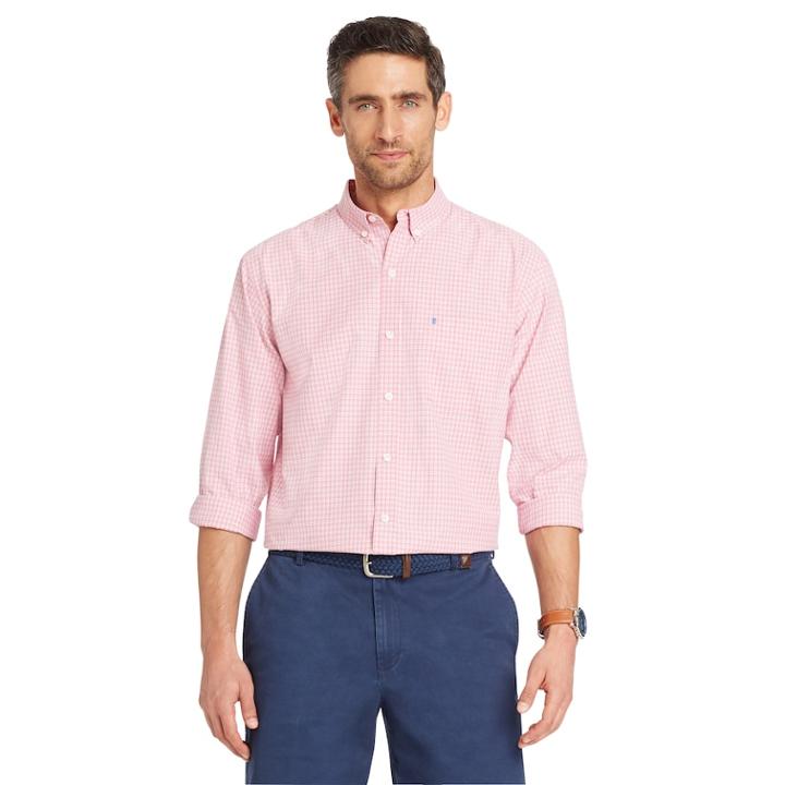 Men's Izod Coolfx Classic-fit Tattersall Plaid Moisture-wicking Button-down Shirt, Size: Large, Light Pink