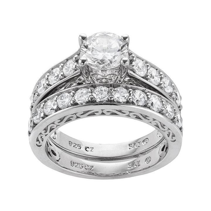 Diamonluxe Sterling Silver 3.29-ct. T.w. Simulated Diamond Ring Set, Women's, Size: 9, White