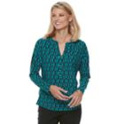 Petite Dana Buchman Print Splitneck Top, Women's, Size: L Petite, Med Green