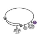 Love This Life Amethyst Stainless Steel & Silver-plated Angel Charm Bangle Bracelet, Women's, Purple
