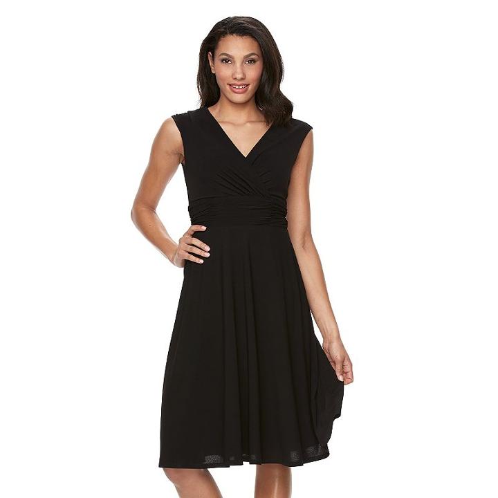 Women's Ronni Nicole Faux-wrap Midi Dress, Size: 14, Black