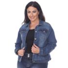 Plus Size White Mark Embellished Back Jean Jacket, Women's, Size: 2xl, Lt Brown