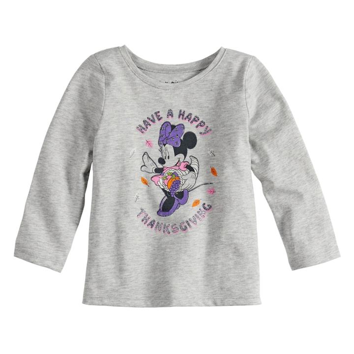 Disney's Minnie Mouse Baby Girl Have A Happy Thanksgiving Long Sleeve Tee By Jumping Beans&reg;, Size: 12 Months, Light Grey