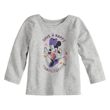 Disney's Minnie Mouse Baby Girl Have A Happy Thanksgiving Long Sleeve Tee By Jumping Beans&reg;, Size: 12 Months, Light Grey