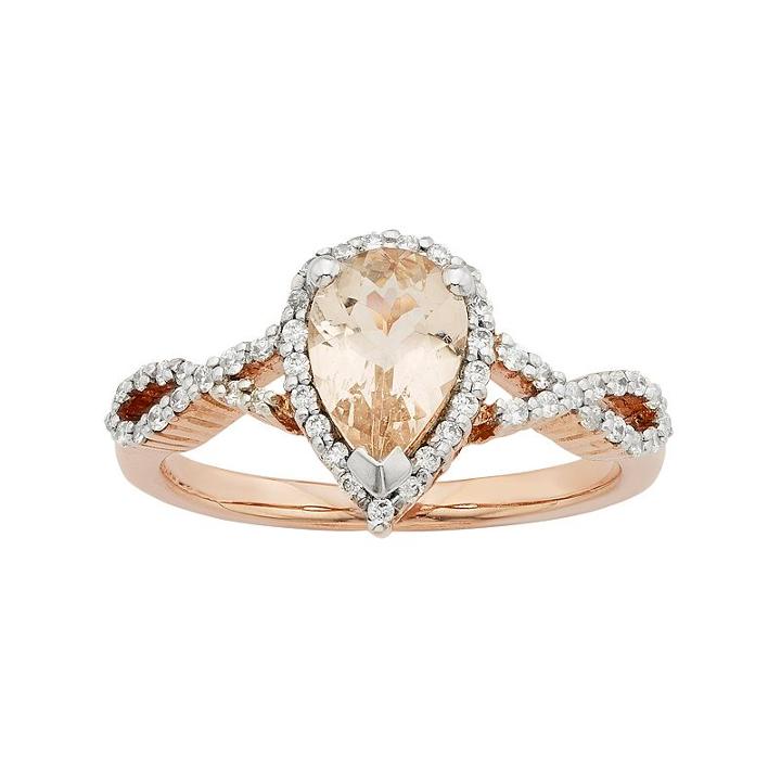 14k Rose Gold Morganite & 1/4 Carat T.w. Diamond Halo Engagement Ring, Women's, Size: 8, Pink