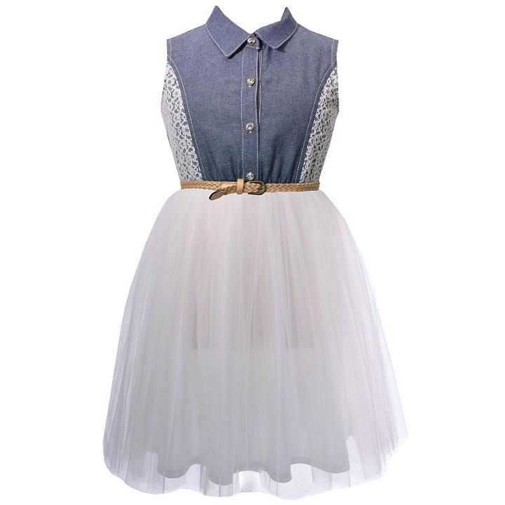 Girls 7-16 Bonnie Jean Chambray Lace Tulle Skirt Dress, Size: 12, Blue