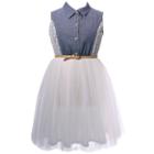 Girls 7-16 Bonnie Jean Chambray Lace Tulle Skirt Dress, Size: 12, Blue