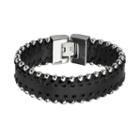 Stainless Steel Leather Bracelet - Men, Size: 8, Black