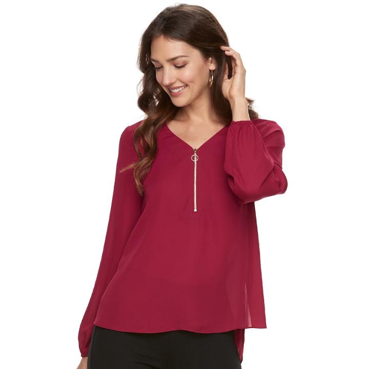 Women's Apt. 9&reg; Zip Front Top, Size: Medium, Red