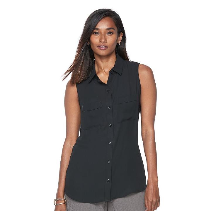 Women's Apt. 9&reg; Split-back Sleeveless Blouse, Size: Large, Black