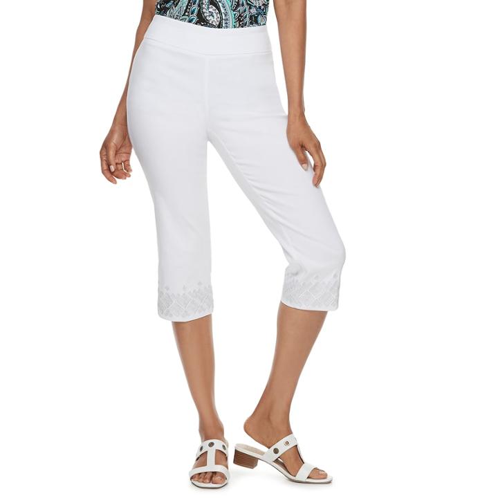 Women's Dana Buchman Millennium Embroidered Capri Pants, Size: Xl, White
