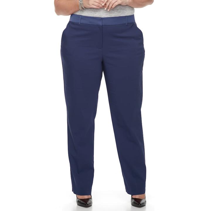 Plus Size Apt. 9&reg; Torie Satin Waist Straight-leg Pants, Women's, Size: 16 W, Blue (navy)
