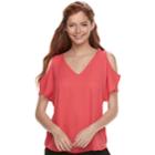 Juniors' Pink Republic Cold-shoulder V-neck Tee, Teens, Size: Large, Lt Orange