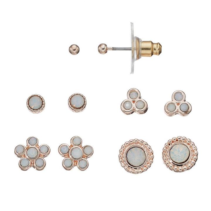 Lc Lauren Conrad Flower & Circle Nickel Free Stud Earring Set, Women's, White