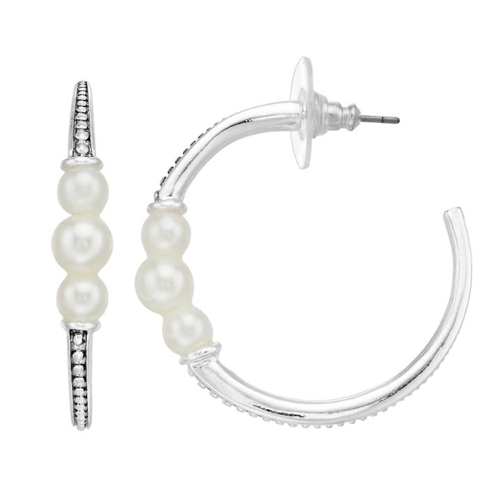 Napier Simulated Pearl Hoop Earrings, Women's, White