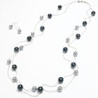 Silver Tone Simulated Pearl Multistrand Necklace And Drop Earring Set, Women's, Multicolor