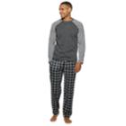 Men's Fruit Of The Loom Signature Sweater Fleece Raglan Top & Plaid Lounge Pants Set, Size: Medium, Oxford