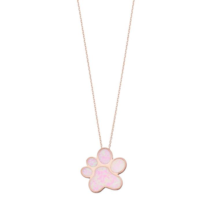 14k Rose Gold Over Silver Lab-created Pink Opal Paw Print Pendant, Women's, Size: 18
