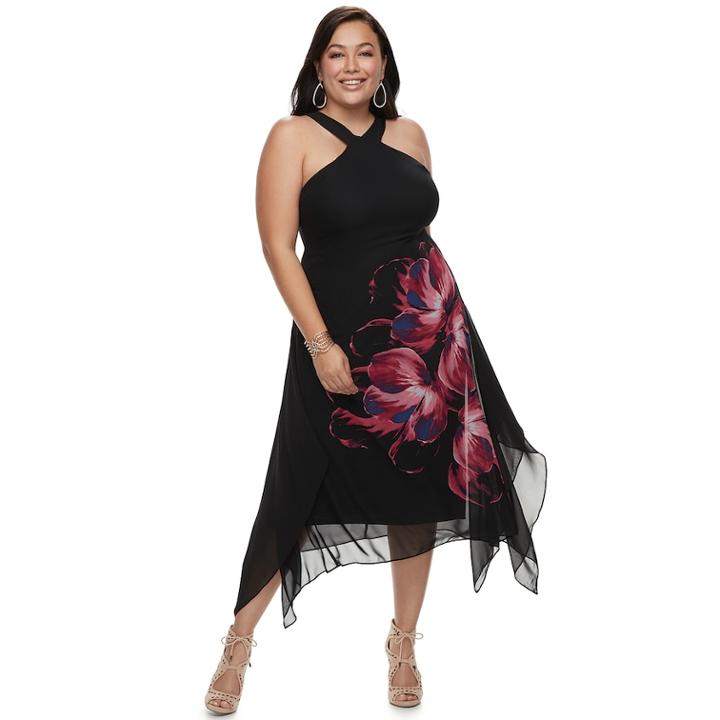 Plus Size Jennifer Lopez Crossover-neck Chiffon Dress, Women's, Size: 3xl, Black