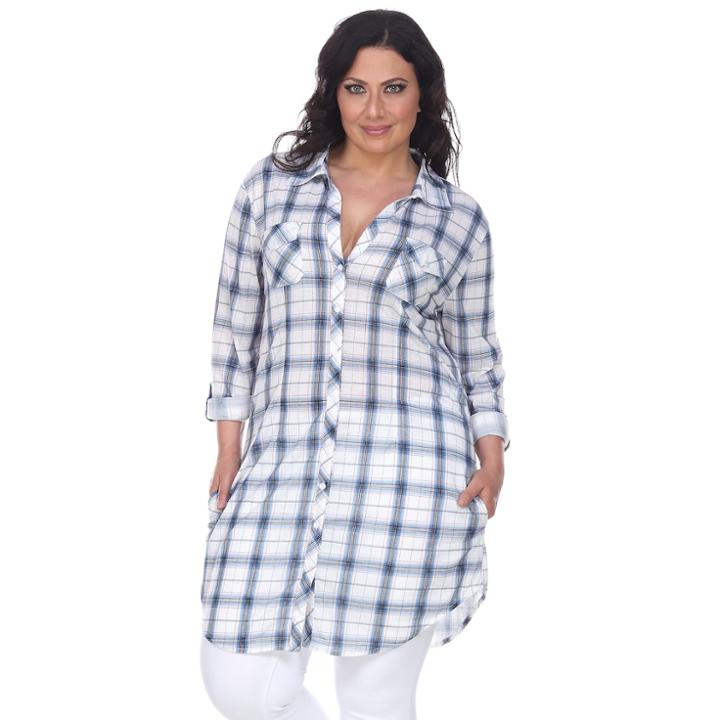 Plus Size White Mark Plaid Flannel Tunic, Women's, Size: 2xl, Blue