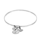 Hallmark Sterling Silver Cubic Zirconia Love & Heart Charm Bangle Bracelet, Women's, Grey