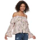 Juniors' American Rag Floral Cold-shoulder Top, Size: Large, Pink