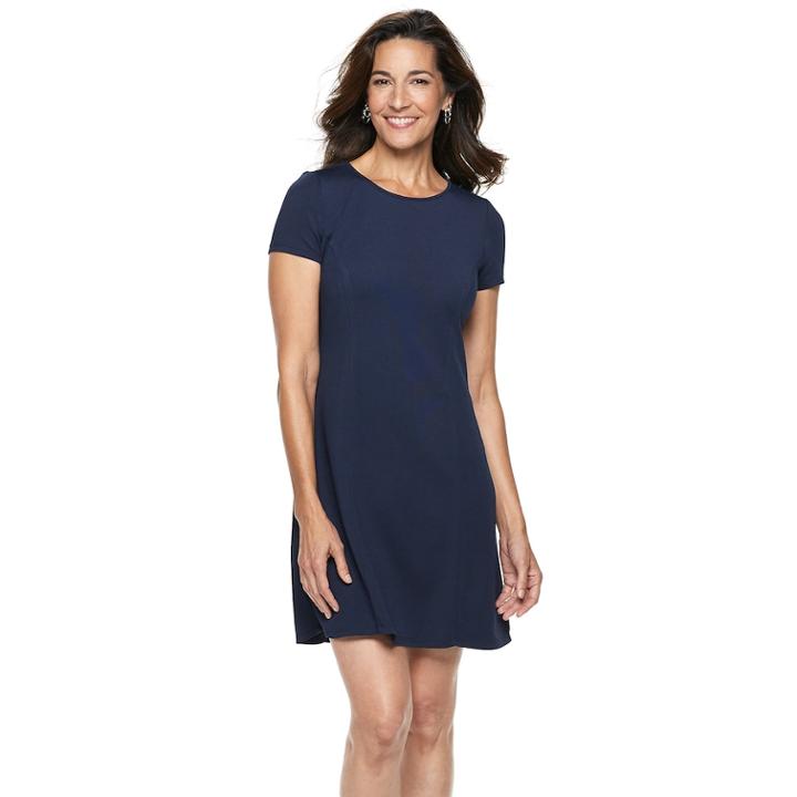Petite Dana Buchman Travel Anywhere Solid Fit & Flare Dress, Women's, Size: Xl Petite, Blue (navy)