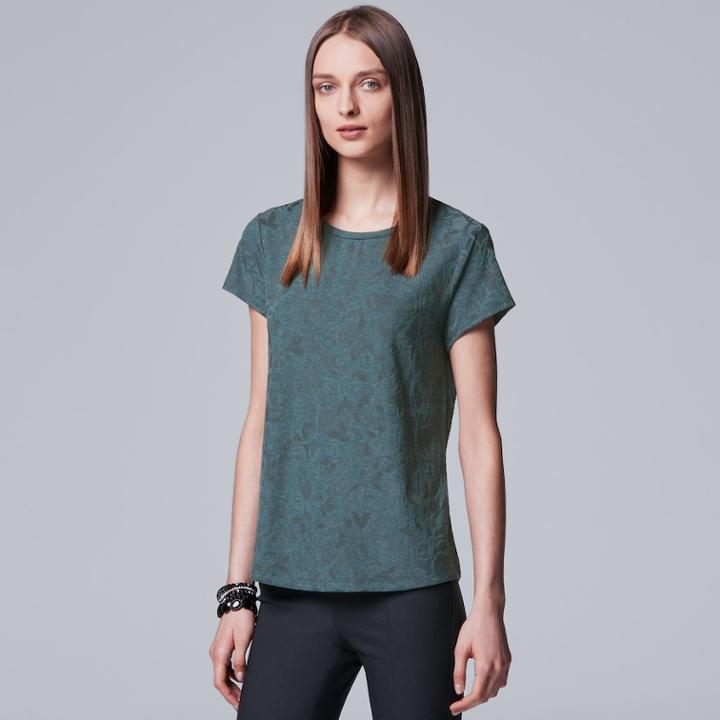 Petite Simply Vera Vera Wang Jacquard Tee, Women's, Size: S Petite, Med Blue