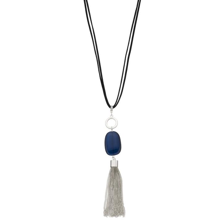 Blue Bead Corded Tassel Necklace, Women's
