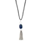 Blue Bead Corded Tassel Necklace, Women's