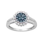 10k White Gold 1/2 Carat T.w. Blue & White Diamond Halo Ring, Women's, Size: 7