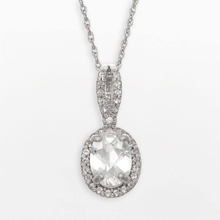 Sterling Silver Lab-created White Sapphire Oval Halo Pendant, Women's, Size: 18, Multicolor