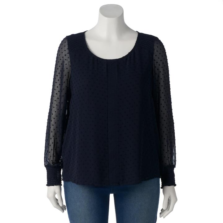 Plus Size Lc Lauren Conrad Chiffon Sleeve Top, Women's, Size: 3xl, Dark Blue